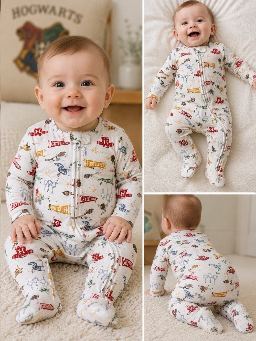 Harry Potter Baby Footed Zip Sleeper Pajamas 3-6M Hogwarts Bamboo Soft NWT